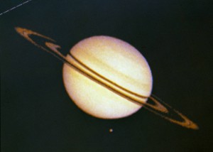 Pioneer 11 Image of Saturn and Its Moon Titan. Credit: NASA