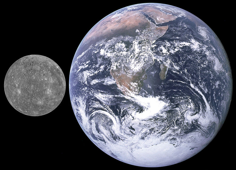 Mercury and Earth size comparison Courtesy of NASA (Earth); NASA/APL (from MESSENGER) (Mercury)