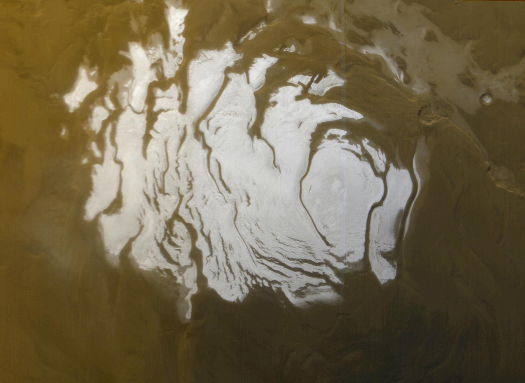Mars South Pole Ice Cap, 2000. Image Credit: NASA/JPL/MSSS